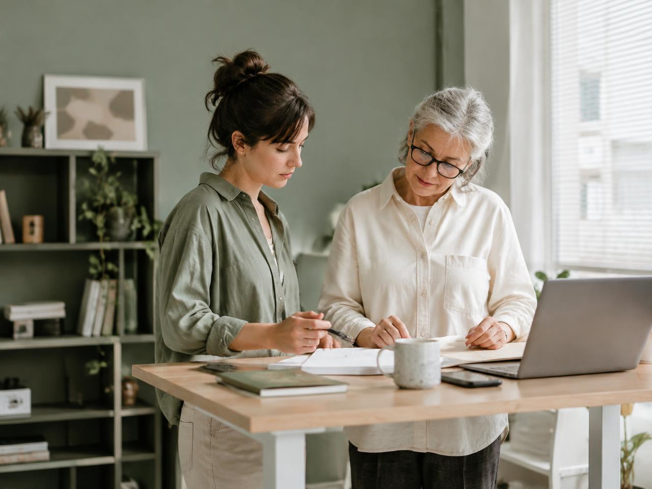 Two colleagues reviewing notes